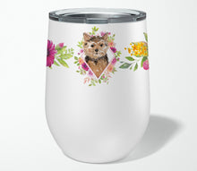 Load image into Gallery viewer, Norwich Terrier Pink Flowers Stainless Steel 12 oz Stemless Wine Glass CK4220TBL12