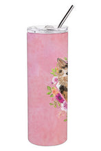 Load image into Gallery viewer, Norwich Terrier Pink Flowers Double Walled Stainless Steel 20 oz Skinny Tumbler CK4220TBL20