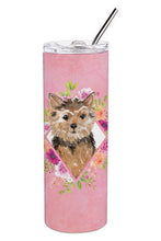 Load image into Gallery viewer, Norwich Terrier Pink Flowers Double Walled Stainless Steel 20 oz Skinny Tumbler CK4220TBL20