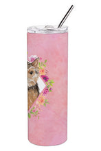 Load image into Gallery viewer, Norwich Terrier Pink Flowers Double Walled Stainless Steel 20 oz Skinny Tumbler CK4220TBL20