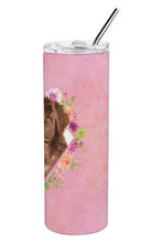 Load image into Gallery viewer, Newfoundland Pink Flowers Double Walled Stainless Steel 20 oz Skinny Tumbler CK4221TBL20