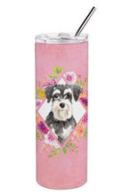 Load image into Gallery viewer, Schnauzer #2 Pink Flowers Double Walled Stainless Steel 20 oz Skinny Tumbler CK4222TBL20