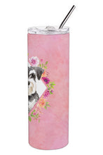 Load image into Gallery viewer, Schnauzer #2 Pink Flowers Double Walled Stainless Steel 20 oz Skinny Tumbler CK4222TBL20