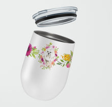 Load image into Gallery viewer, Maltese Pink Flowers Stainless Steel 12 oz Stemless Wine Glass CK4223TBL12
