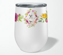 Load image into Gallery viewer, Maltese Pink Flowers Stainless Steel 12 oz Stemless Wine Glass CK4223TBL12