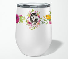 Load image into Gallery viewer, Alaskan Malamute Pink Flowers Stainless Steel 12 oz Stemless Wine Glass CK4224TBL12