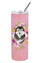Load image into Gallery viewer, Alaskan Malamute Pink Flowers Double Walled Stainless Steel 20 oz Skinny Tumbler CK4224TBL20