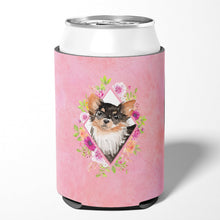 Load image into Gallery viewer, Longhaired Chihuahua Pink Flowers Can or Bottle Hugger CK4225CC