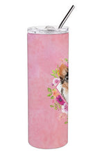 Load image into Gallery viewer, Longhaired Chihuahua Pink Flowers Double Walled Stainless Steel 20 oz Skinny Tumbler CK4225TBL20