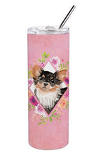 Load image into Gallery viewer, Longhaired Chihuahua Pink Flowers Double Walled Stainless Steel 20 oz Skinny Tumbler CK4225TBL20