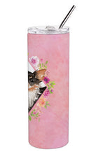 Load image into Gallery viewer, Longhaired Chihuahua Pink Flowers Double Walled Stainless Steel 20 oz Skinny Tumbler CK4225TBL20
