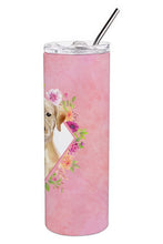 Load image into Gallery viewer, Yellow Lab Pink Flowers Double Walled Stainless Steel 20 oz Skinny Tumbler CK4227TBL20