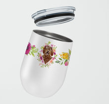Load image into Gallery viewer, Labradoodle Pink Flowers Stainless Steel 12 oz Stemless Wine Glass CK4228TBL12