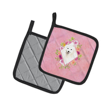 Load image into Gallery viewer, Japanese Spitz Pink Flowers Pot Holders - Set of 2 - Heat-Resistant Kitchen Essentials CK4229PTHD