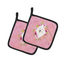 Load image into Gallery viewer, Japanese Spitz Pink Flowers Pot Holders - Set of 2 - Heat-Resistant Kitchen Essentials CK4229PTHD