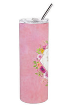 Load image into Gallery viewer, Japanese Spitz Pink Flowers Double Walled Stainless Steel 20 oz Skinny Tumbler CK4229TBL20