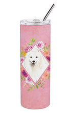 Load image into Gallery viewer, Japanese Spitz Pink Flowers Double Walled Stainless Steel 20 oz Skinny Tumbler CK4229TBL20