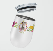 Load image into Gallery viewer, Irish Wolfhound Pink Flowers Stainless Steel 12 oz Stemless Wine Glass CK4231TBL12