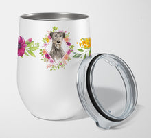 Load image into Gallery viewer, Irish Wolfhound Pink Flowers Stainless Steel 12 oz Stemless Wine Glass CK4231TBL12