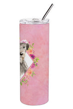 Load image into Gallery viewer, Irish Wolfhound Pink Flowers Double Walled Stainless Steel 20 oz Skinny Tumbler CK4231TBL20