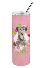 Load image into Gallery viewer, Irish Wolfhound Pink Flowers Double Walled Stainless Steel 20 oz Skinny Tumbler CK4231TBL20