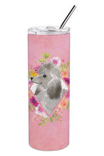 Load image into Gallery viewer, Grey Standard Poodle Pink Flowers Double Walled Stainless Steel 20 oz Skinny Tumbler CK4233TBL20