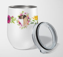 Load image into Gallery viewer, Fawn Great Dane Pink Flowers Stainless Steel 12 oz Stemless Wine Glass CK4234TBL12