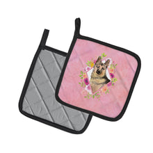 Load image into Gallery viewer, German Shepherd Pink Flowers Pot Holders - Set of 2 - Heat-Resistant Kitchen Essentials CK4237PTHD