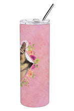 Load image into Gallery viewer, German Shepherd Pink Flowers Double Walled Stainless Steel 20 oz Skinny Tumbler CK4237TBL20
