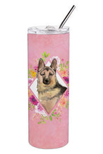 Load image into Gallery viewer, German Shepherd Pink Flowers Double Walled Stainless Steel 20 oz Skinny Tumbler CK4237TBL20