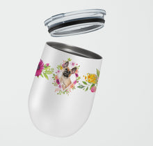 Load image into Gallery viewer, Fawn French Bulldog Pink Flowers Stainless Steel 12 oz Stemless Wine Glass CK4238TBL12