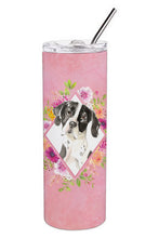 Load image into Gallery viewer, English Pointer Pink Flowers Double Walled Stainless Steel 20 oz Skinny Tumbler CK4239TBL20