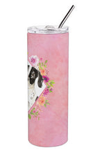 Load image into Gallery viewer, English Pointer Pink Flowers Double Walled Stainless Steel 20 oz Skinny Tumbler CK4239TBL20