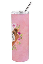 Load image into Gallery viewer, English Bulldog Pink Flowers Double Walled Stainless Steel 20 oz Skinny Tumbler CK4240TBL20