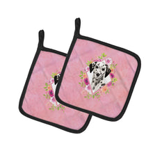 Load image into Gallery viewer, Dalmatian Pink Flowers Pot Holders - Set of 2 - Heat-Resistant Kitchen Essentials CK4242PTHD