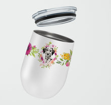 Load image into Gallery viewer, Dalmatian Pink Flowers Stainless Steel 12 oz Stemless Wine Glass CK4242TBL12