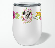 Load image into Gallery viewer, Dalmatian Pink Flowers Stainless Steel 12 oz Stemless Wine Glass CK4242TBL12