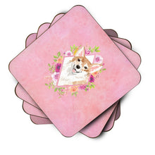 Load image into Gallery viewer, Corgi Pink Flowers Coasters - Set of 4 Lightweight Foam, Absorbent Drink Coasters  CK4243FC