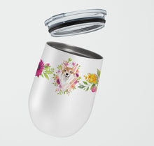 Load image into Gallery viewer, Corgi Pink Flowers Stainless Steel 12 oz Stemless Wine Glass CK4243TBL12