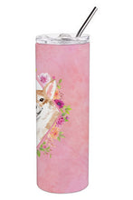 Load image into Gallery viewer, Corgi Pink Flowers Double Walled Stainless Steel 20 oz Skinny Tumbler CK4243TBL20