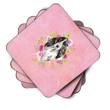 Load image into Gallery viewer, Black Parti Cocker Spaniel Pink Flowers Coasters - Set of 4 Lightweight Foam, Absorbent Drink Coasters  CK4244FC