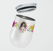 Load image into Gallery viewer, Black Parti Cocker Spaniel Pink Flowers Stainless Steel 12 oz Stemless Wine Glass CK4244TBL12