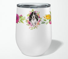 Load image into Gallery viewer, Black Parti Cocker Spaniel Pink Flowers Stainless Steel 12 oz Stemless Wine Glass CK4244TBL12