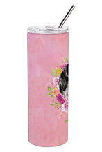 Load image into Gallery viewer, Black Parti Cocker Spaniel Pink Flowers Double Walled Stainless Steel 20 oz Skinny Tumbler CK4244TBL20
