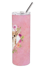 Load image into Gallery viewer, Chihuahua Pink Flowers Double Walled Stainless Steel 20 oz Skinny Tumbler CK4245TBL20
