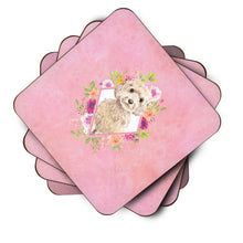 Load image into Gallery viewer, Champagne Cockapoo Pink Flowers Coasters - Set of 4 Lightweight Foam, Absorbent Drink Coasters  CK4246FC