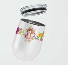 Load image into Gallery viewer, Cavapoo Pink Flowers Stainless Steel 12 oz Stemless Wine Glass CK4247TBL12