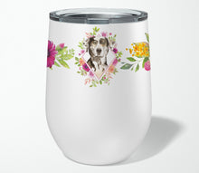Load image into Gallery viewer, Catahoula Leopard Dog Pink Flowers Stainless Steel 12 oz Stemless Wine Glass CK4249TBL12