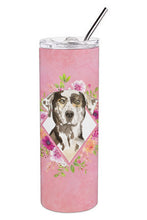 Load image into Gallery viewer, Catahoula Leopard Dog Pink Flowers Double Walled Stainless Steel 20 oz Skinny Tumbler CK4249TBL20