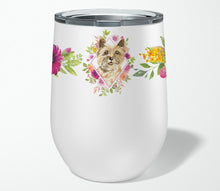 Load image into Gallery viewer, Cairn Terrier Pink Flowers Stainless Steel 12 oz Stemless Wine Glass CK4250TBL12